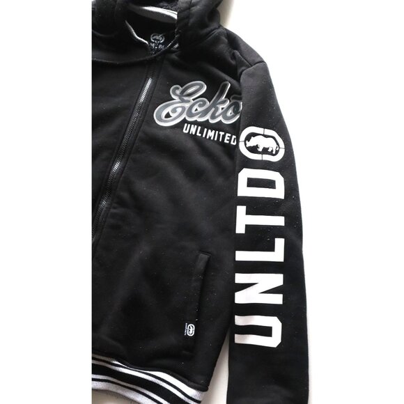 Ecko Unltd Fleece Hoodie Medium Black Zip Varsity Sherpa Jacket Streetwear - Picture 6 of 10